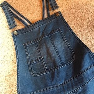 Medium-wash denim overalls